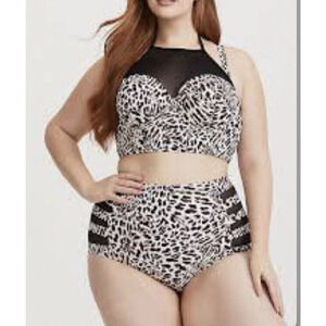 Torrid Swimsuit 5 5X RARE 2pc Leopard Cheetah Black Mesh Halter High Rise Brief